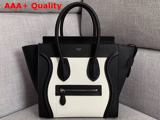 Celine Micro Luggage Handbag in Black and White Grained Calfskin Replica