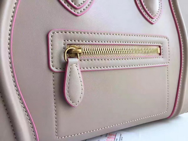 Celine Micro Luggage Handbag in Grey Smooth Calfskin with Pink Paint Edge for Sale