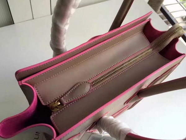 Celine Micro Luggage Handbag in Grey Smooth Calfskin with Pink Paint Edge for Sale