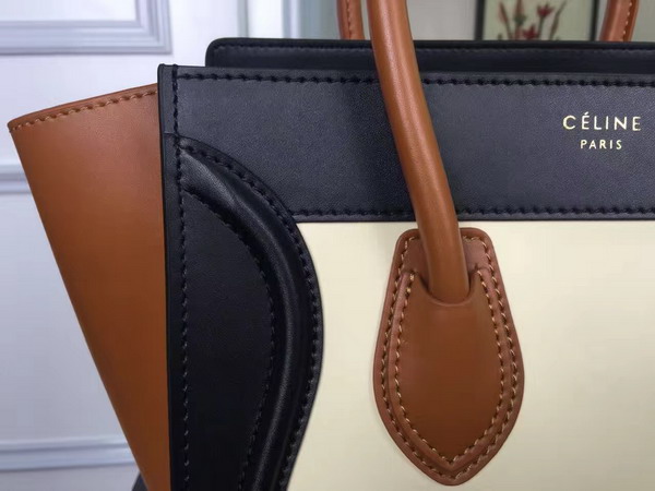 Celine Micro Luggage Handbag in Multicolour Natural Calfskin Beige Black Brown for Sale