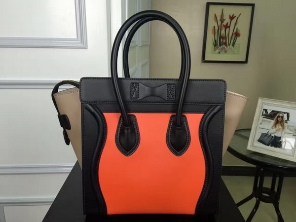 Celine Micro Luggage Handbag in Multicolour Natural Calfskin Orange Black for Sale