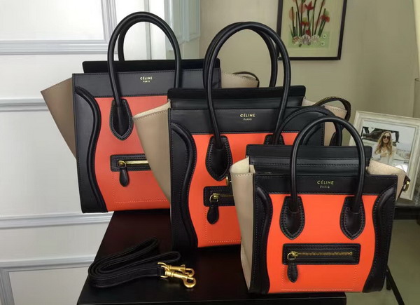 Celine Micro Luggage Handbag in Multicolour Natural Calfskin Orange Black for Sale