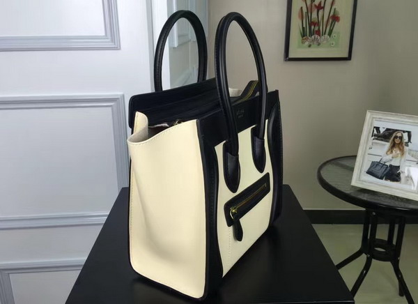 Celine Micro Luggage Handbag in Multicolour Natural Calfskin White with Black for Sale
