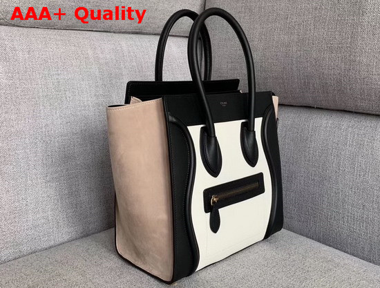 Celine Micro Luggage Handbag in Suede and Calfskin Beige Black and White Replica