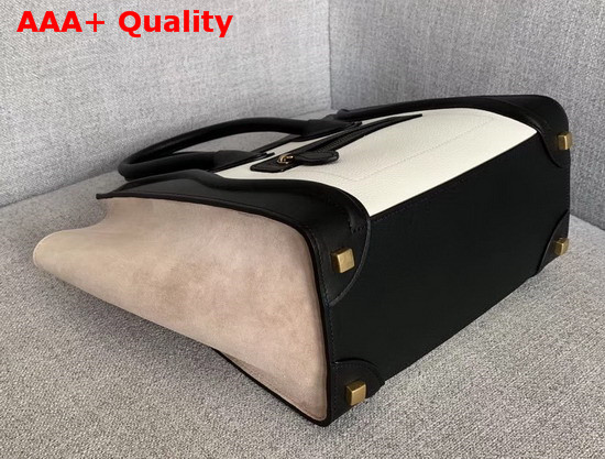 Celine Micro Luggage Handbag in Suede and Calfskin Beige Black and White Replica