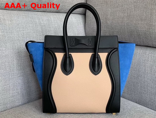 Celine Micro Luggage Handbag in Suede and Calfskin Blue Black and Beige Replica