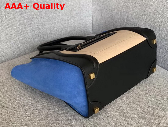 Celine Micro Luggage Handbag in Suede and Calfskin Blue Black and Beige Replica