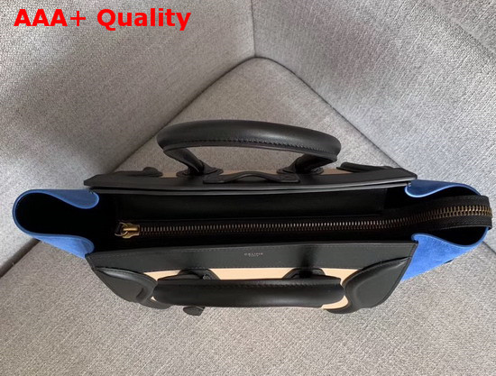 Celine Micro Luggage Handbag in Suede and Calfskin Blue Black and Beige Replica