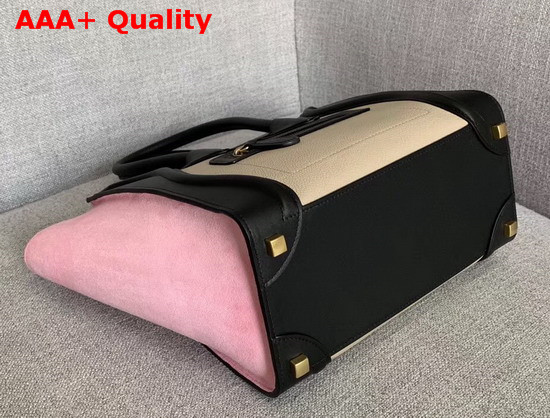 Celine Micro Luggage Handbag in Suede and Calfskin Pink Black and Beige Replica