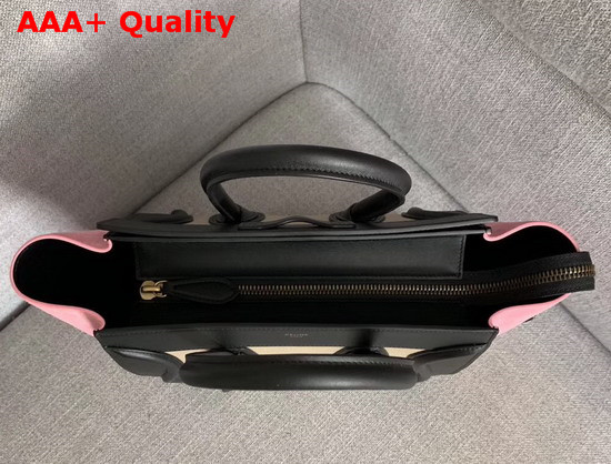 Celine Micro Luggage Handbag in Suede and Calfskin Pink Black and Beige Replica