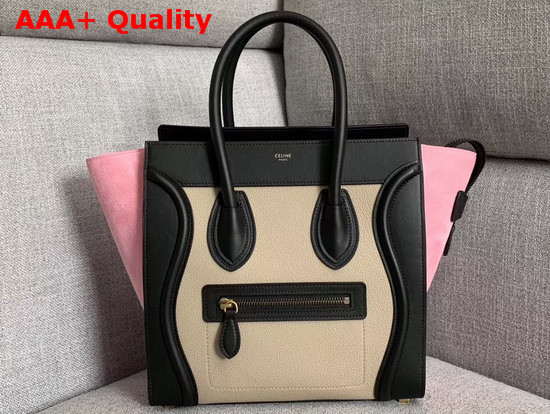 Celine Micro Luggage Handbag in Suede and Calfskin Pink Black and Beige Replica