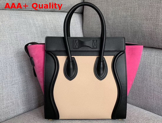 Celine Micro Luggage Handbag in Suede and Calfskin Rose Black and Beige Replica
