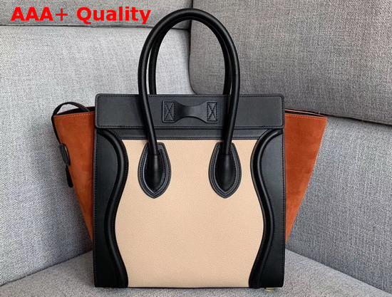 Celine Micro Luggage Handbag in Suede and Calfskin Rust Black and Beige Replica