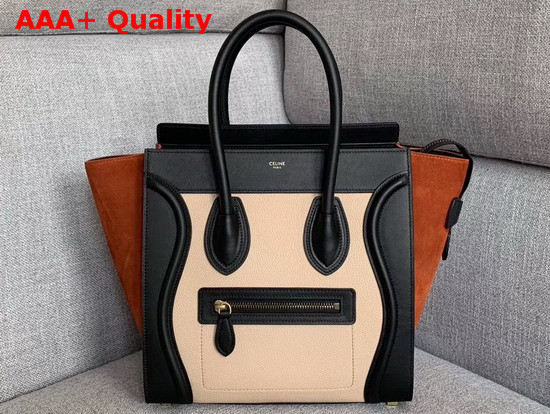 Celine Micro Luggage Handbag in Suede and Calfskin Rust Black and Beige Replica
