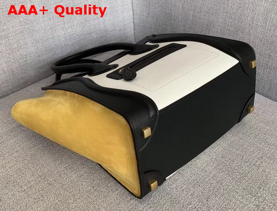 Celine Micro Luggage Handbag in Suede and Calfskin Yellow Black and White Replica