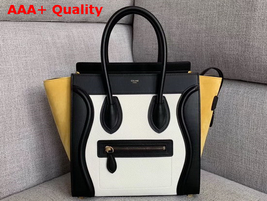 Celine Micro Luggage Handbag in Suede and Calfskin Yellow Black and White Replica
