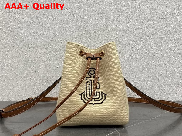 Celine Micro Sailor in Textile with Anchor Embroidery and Calfskin Natural and Tan Replica