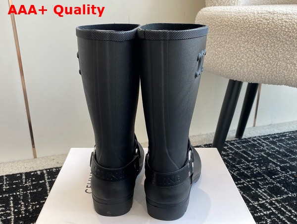 Celine Mid Celine Rain Boots in Black Rubber and Calfskin Replica