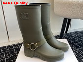 Celine Mid Celine Rain Boots in Khaki Rubber and Calfskin Replica