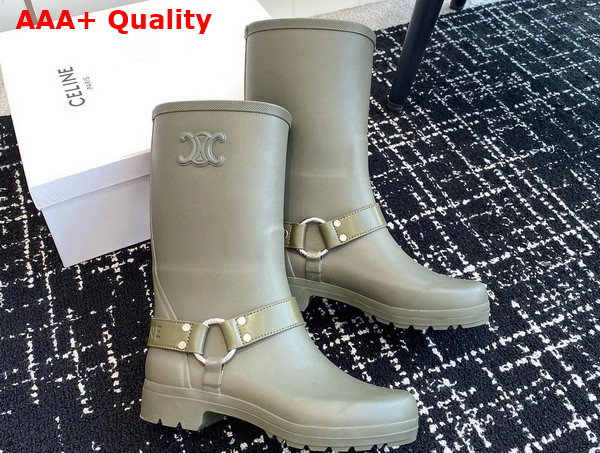 Celine Mid Celine Rain Boots in Khaki Rubber and Calfskin Replica