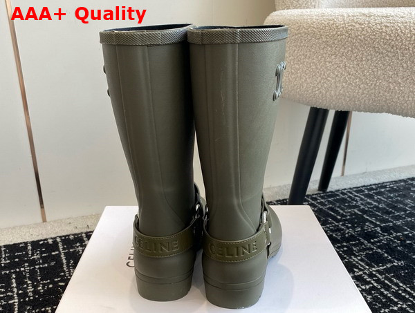 Celine Mid Celine Rain Boots in Khaki Rubber and Calfskin Replica