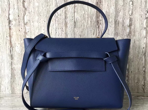 Celine Mini Belt Handbag in Navy Blue Grained Calfskin For Sale