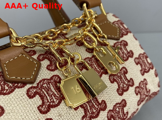 Celine Mini Boston Bag in Textile with Triomphe Embroidery Vintage Pink Replica