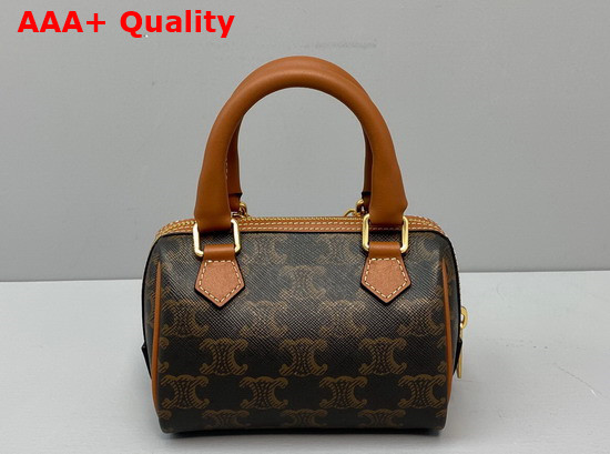 Celine Mini Boston Bag in Triomphe Canvas and Calfskin Tan Replica
