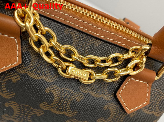 Celine Mini Boston Bag in Triomphe Canvas and Calfskin Tan Replica