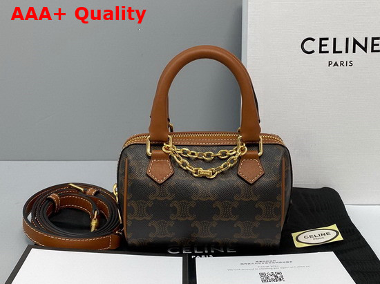 Celine Mini Boston Bag in Triomphe Canvas and Calfskin Tan Replica