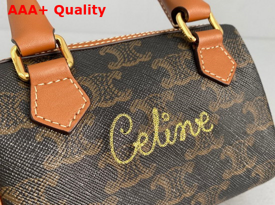 Celine Mini Boston Bag in Triomphe Canvas with Celine Cursive Tan Replica
