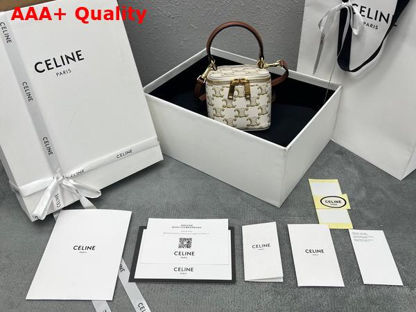 Celine Mini Vanity Case in White Triomphe Canvas Replica