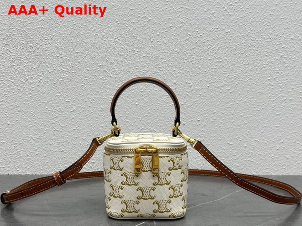 Celine Mini Vanity Case in White Triomphe Canvas Replica