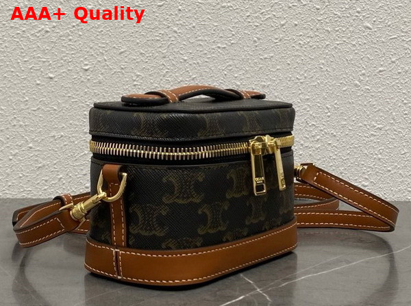 Celine Mini Vanity in Triomphe Canvas and Calfskin Tan Replica