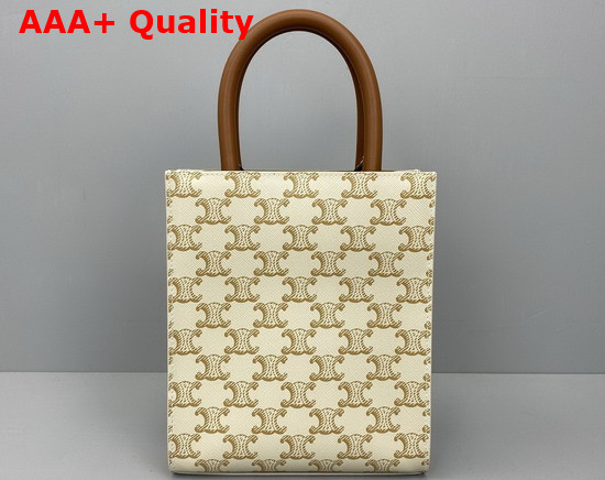 Celine Mini Vertical Cabas in Triomphe Canvas and Calfskin with Celine Print White Replica