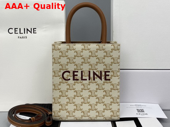 Celine Mini Vertical Cabas in Triomphe Canvas and Calfskin with Celine Print White Replica
