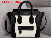 Celine Nano Luggage Bag White and Black Drummed Calfskin Replica
