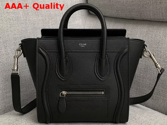Celine Nano Luggage Bag in Black Drummed Calfskin Replica