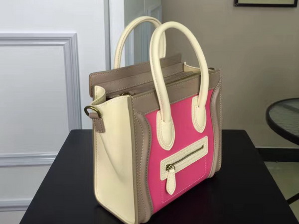 Celine Nano Luggage Handbag in Multicolour Natural Calfskin Pink Khaki Beige for Sale