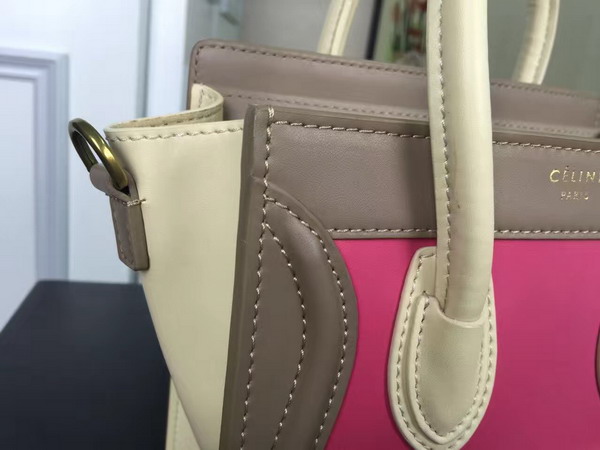 Celine Nano Luggage Handbag in Multicolour Natural Calfskin Pink Khaki Beige for Sale