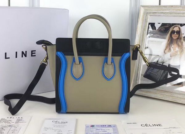 Celine Nano Luggage Handbag in Multicolour Smooth Calfskin Grey Black Blue for Sale