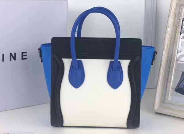 Celine Nano Luggage Handbag in Multicolour Smooth Calfskin White Black Light Blue for Sale