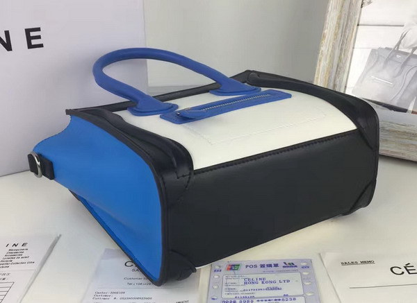 Celine Nano Luggage Handbag in Multicolour Smooth Calfskin White Black Light Blue for Sale