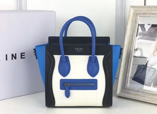 Celine Nano Luggage Handbag in Multicolour Smooth Calfskin White Black Light Blue for Sale
