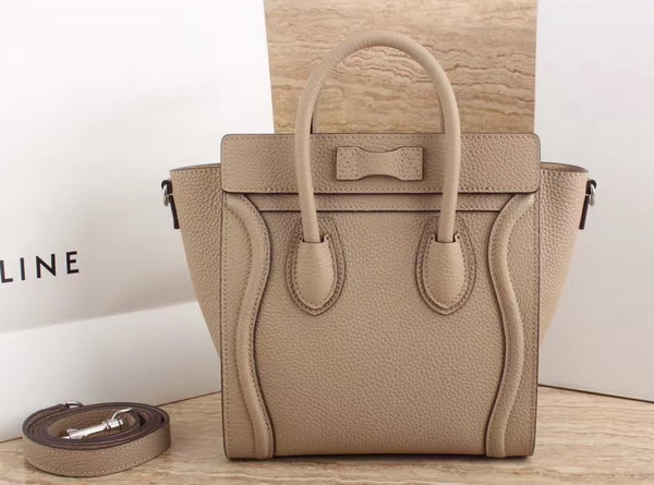 Celine Nano Luggage Shoulder Bag in Beige Grained Calfskin For Sale