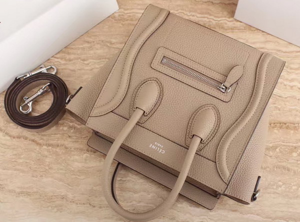 Celine Nano Luggage Shoulder Bag in Beige Grained Calfskin For Sale