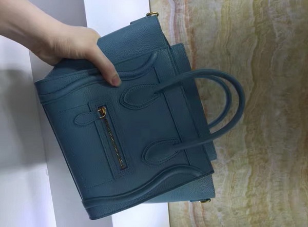 Celine Nano Luggage Shoulder Bag in Light Blue Grained Calfskin For Sale