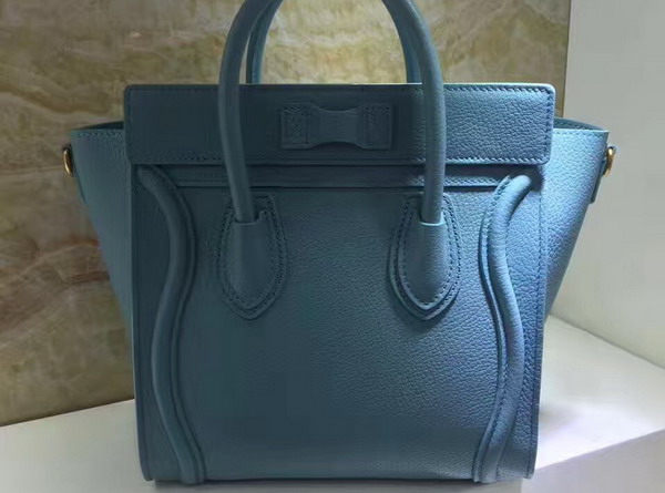 Celine Nano Luggage Shoulder Bag in Light Blue Grained Calfskin For Sale