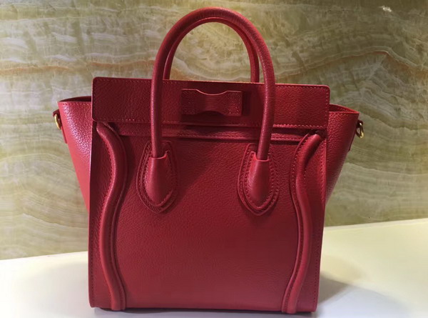 Celine Nano Luggage Shoulder Bag in Red Grained Calfskin For Sale
