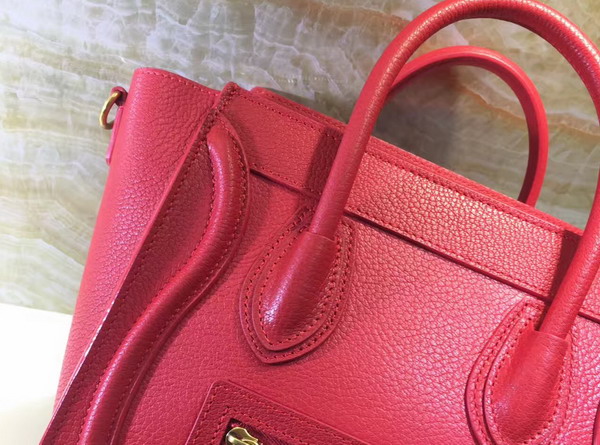 Celine Nano Luggage Shoulder Bag in Red Grained Calfskin For Sale